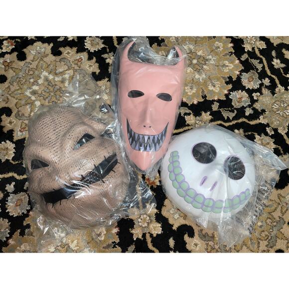 3 NIGHTMARE BEFORE CHRISTMAS MASKS BARREL OOGIE LOCK NEW - Picture 1 of 2